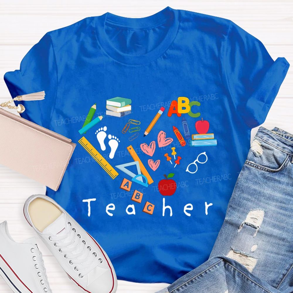 Teacher School Supplies And Heart Teacher T-shirt