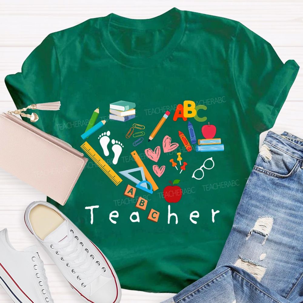 Teacher School Supplies And Heart Teacher T-shirt