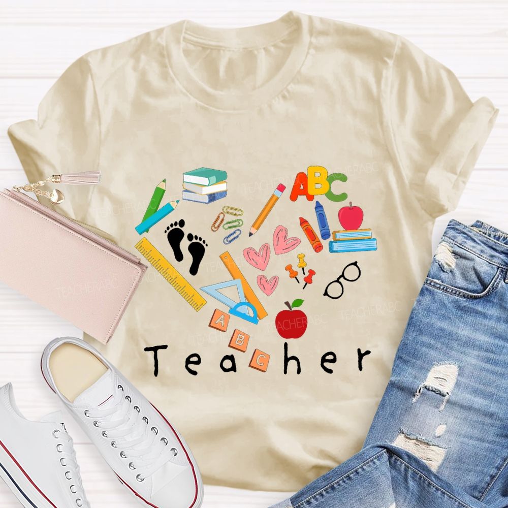 Teacher School Supplies And Heart Teacher T-shirt