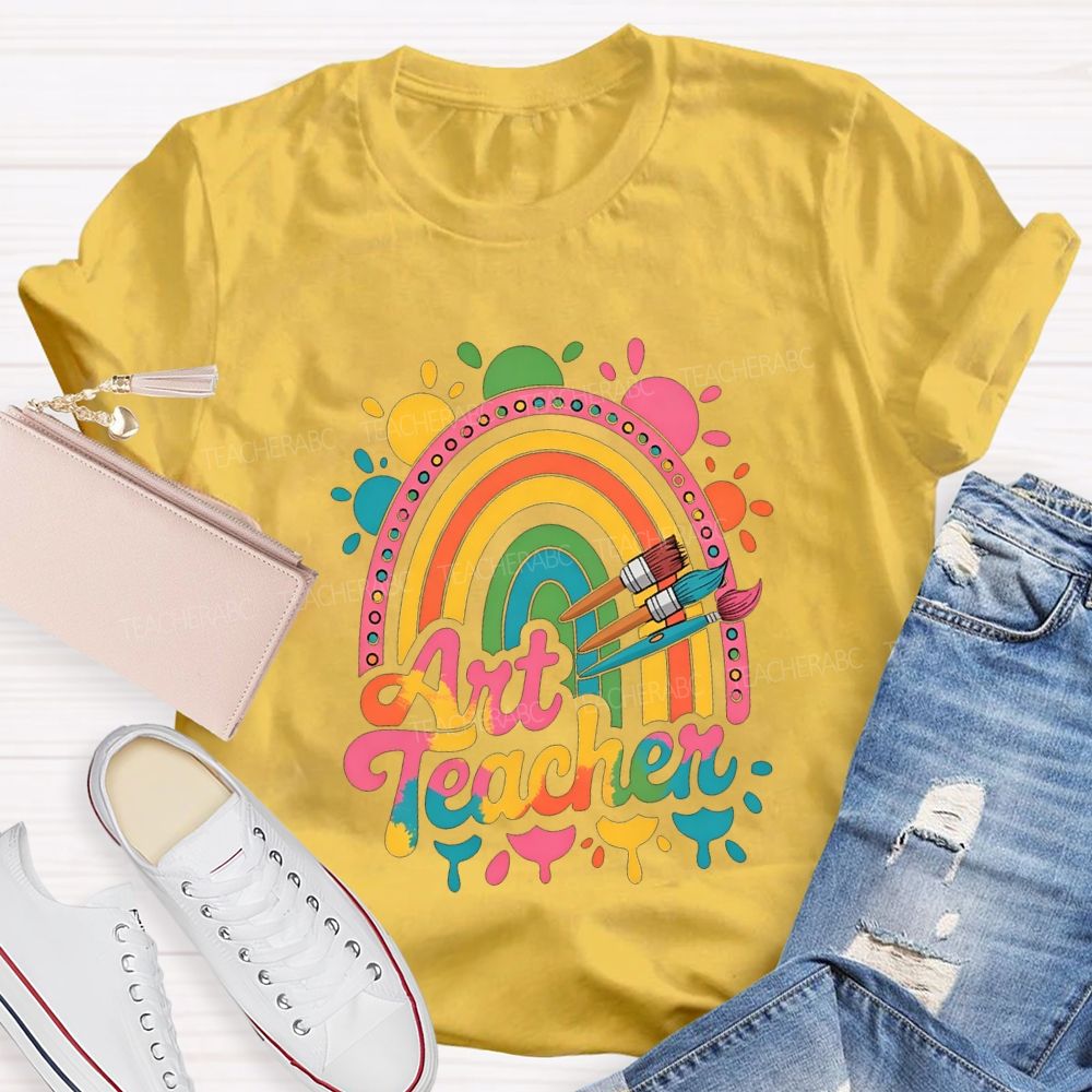 Art Teacher Gradient Text And Colorful Sun Teacher T-shirt