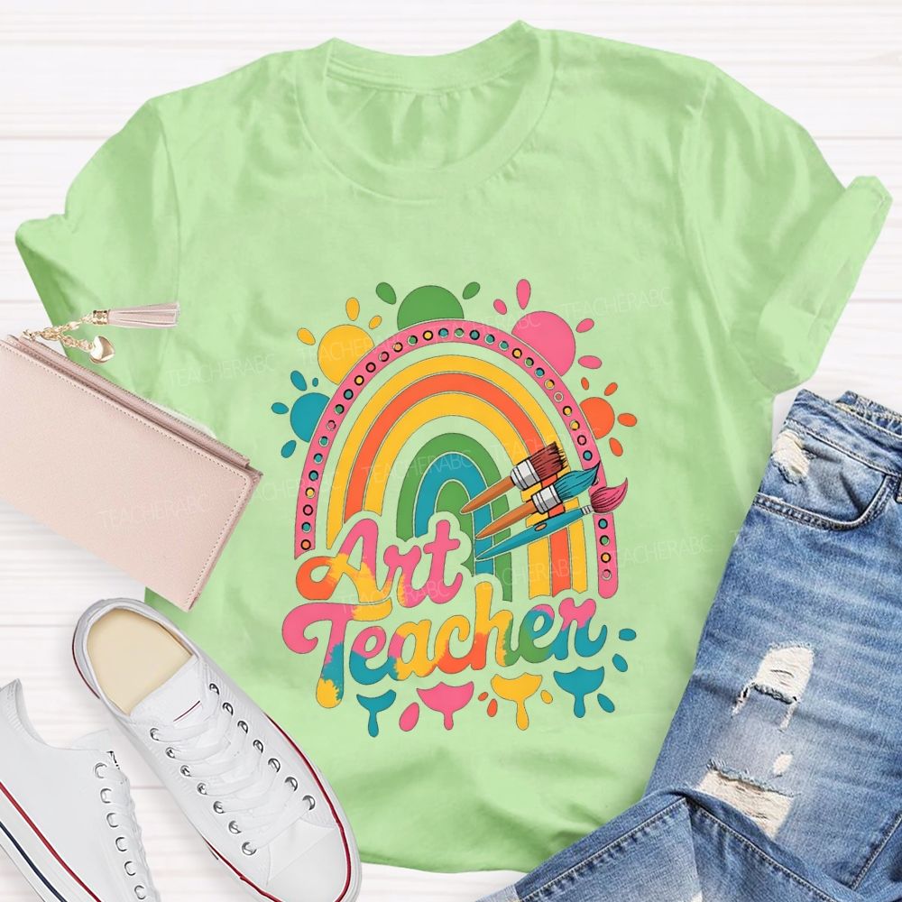Art Teacher Gradient Text And Colorful Sun Teacher T-shirt