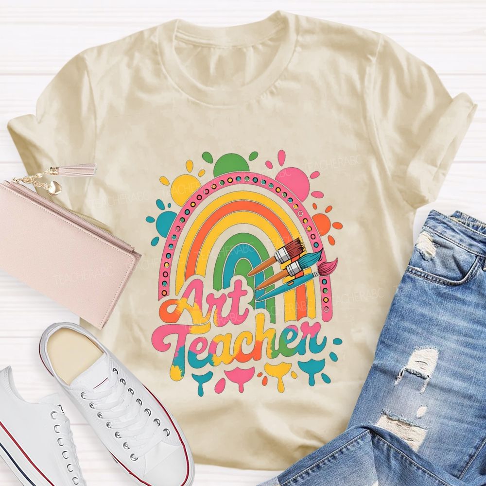 Art Teacher Gradient Text And Colorful Sun Teacher T-shirt