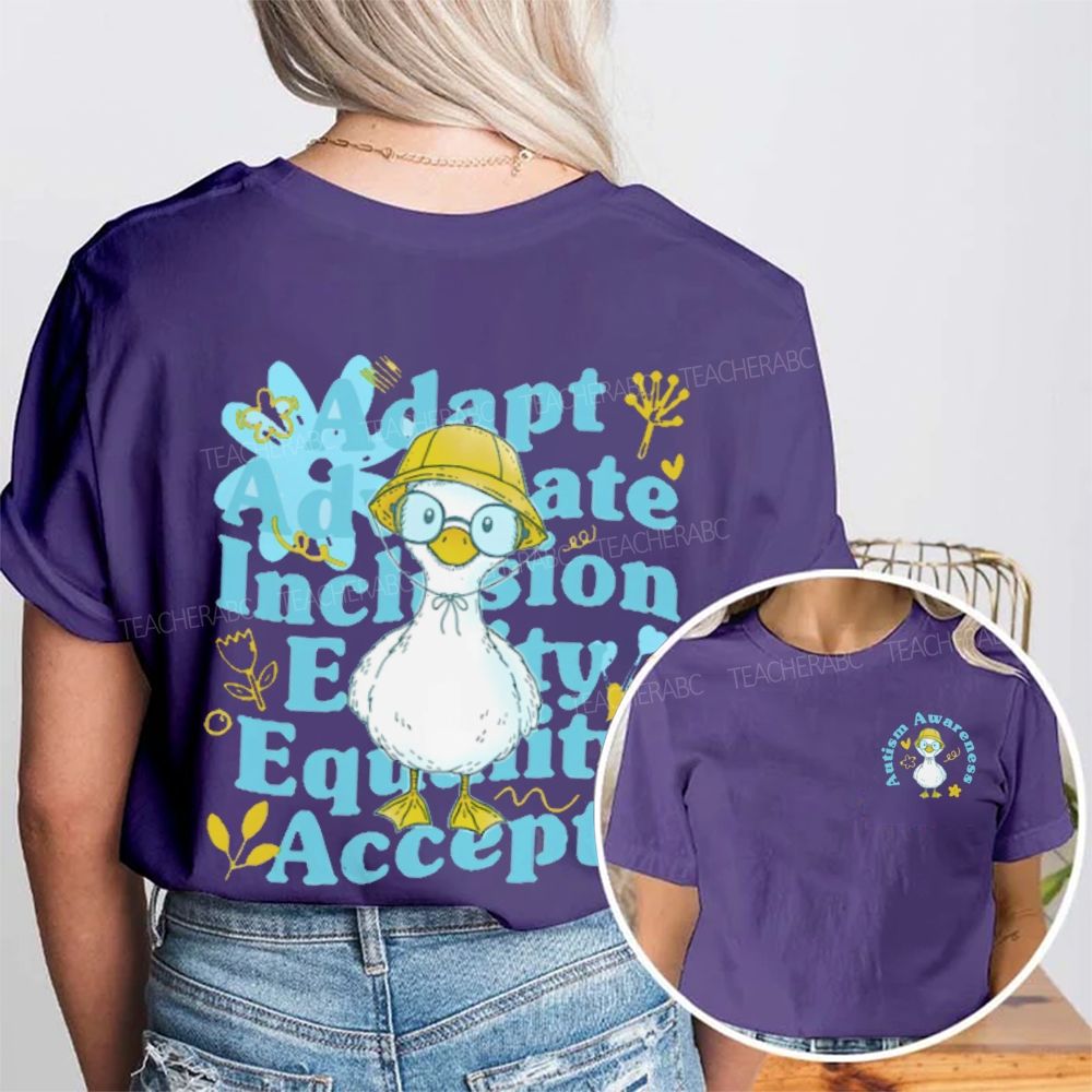 Autism Awareness Duck  Double Printed T-shirt
