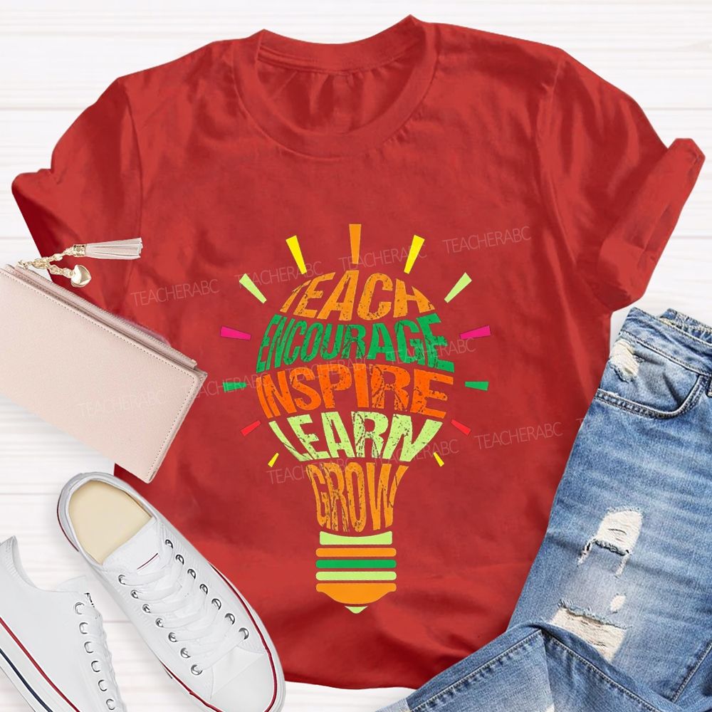 Teach Encourage Inspire Learn Grow Teacher T-shirt