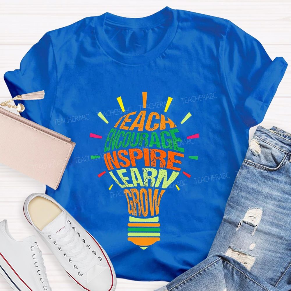 Teach Encourage Inspire Learn Grow Teacher T-shirt