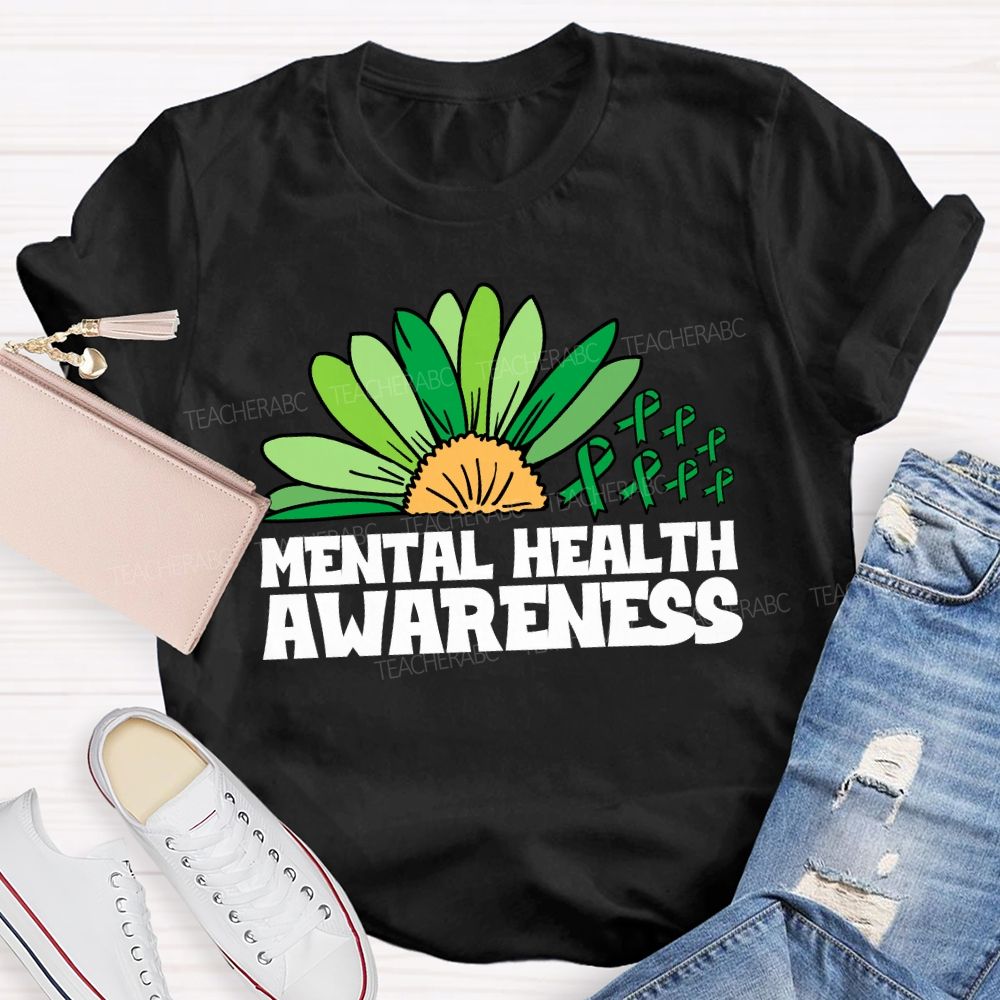 Green Ribbon Mental Health Awareness Teacher T-Shirt