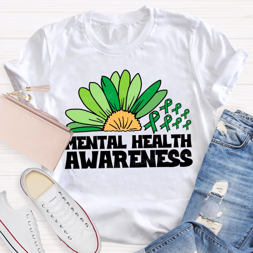 Green Ribbon Mental Health Awareness Teacher T-Shirt