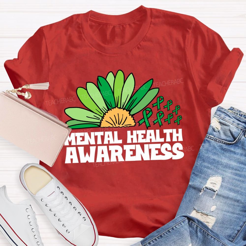 Green Ribbon Mental Health Awareness Teacher T-Shirt