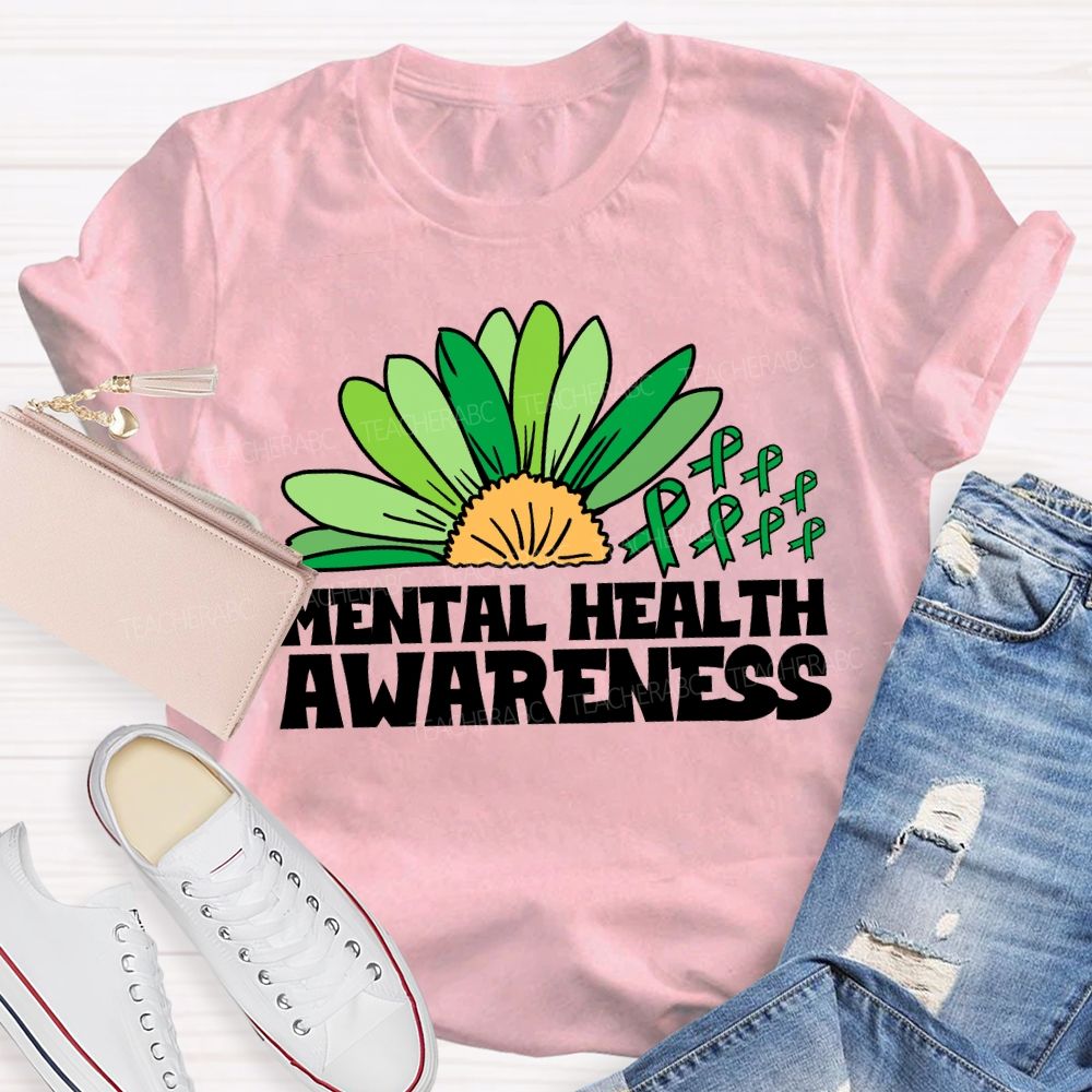 Green Ribbon Mental Health Awareness Teacher T-Shirt