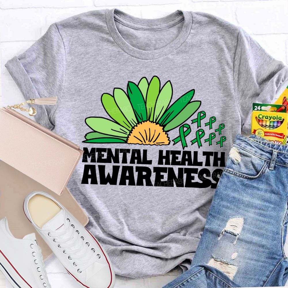Green Ribbon Mental Health Awareness Teacher T-Shirt