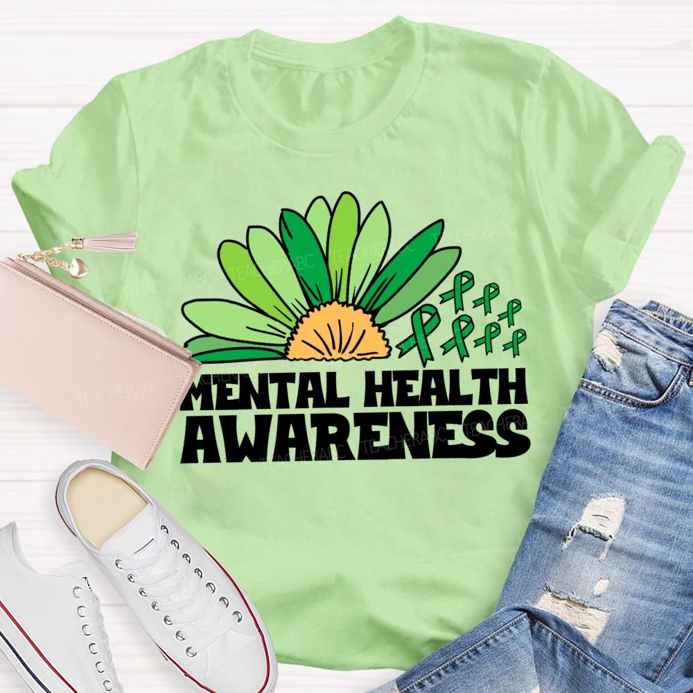 Green Ribbon Mental Health Awareness Teacher T-Shirt
