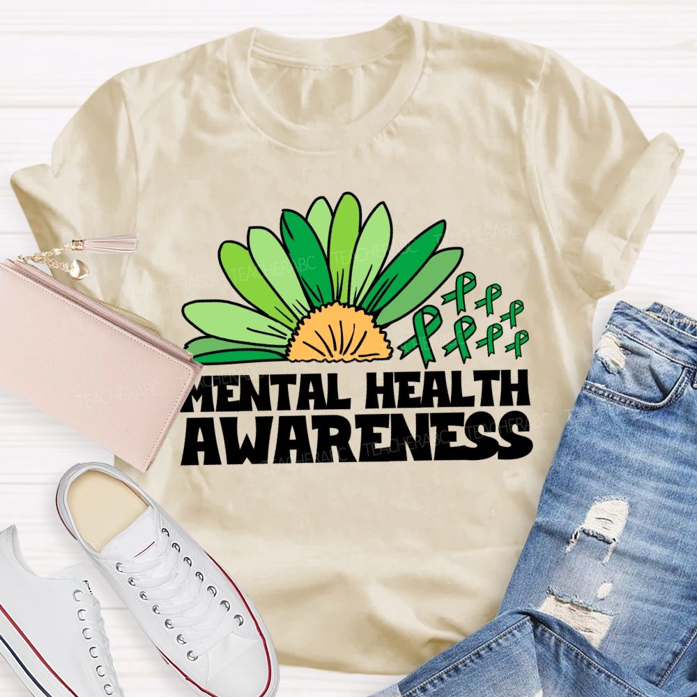 Green Ribbon Mental Health Awareness Teacher T-Shirt
