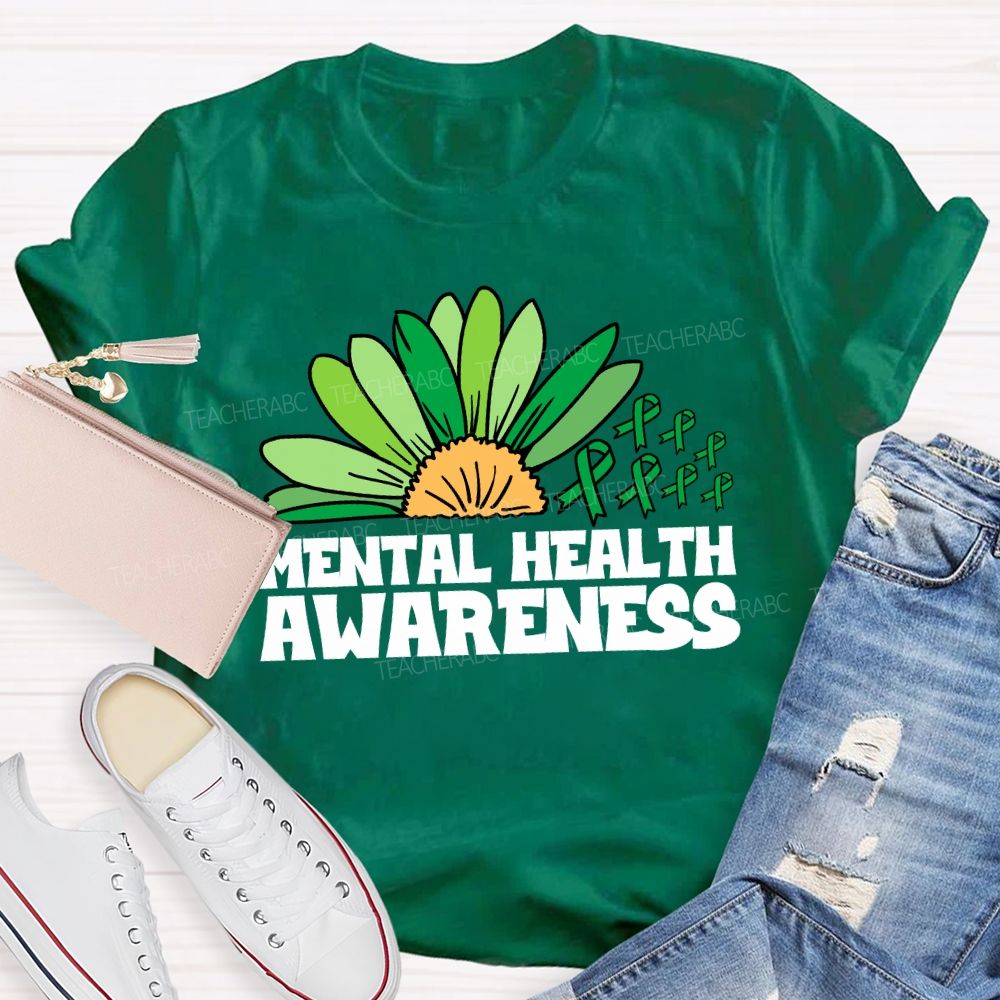 Green Ribbon Mental Health Awareness Teacher T-Shirt