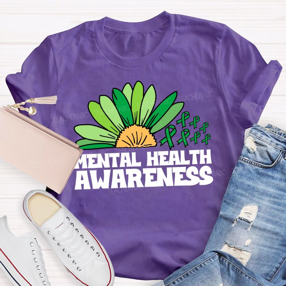 Green Ribbon Mental Health Awareness Teacher T-Shirt
