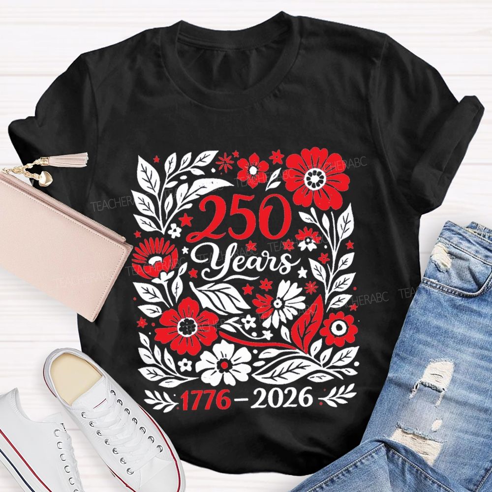 1776-2026 250 Years Floral Vintage Teacher T-Shirt