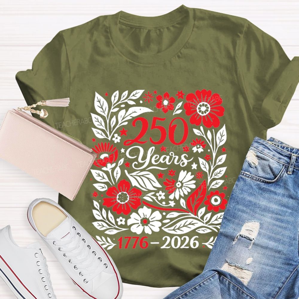 1776-2026 250 Years Floral Vintage Teacher T-Shirt