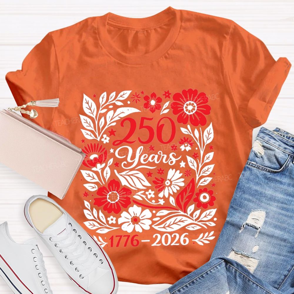 1776-2026 250 Years Floral Vintage Teacher T-Shirt