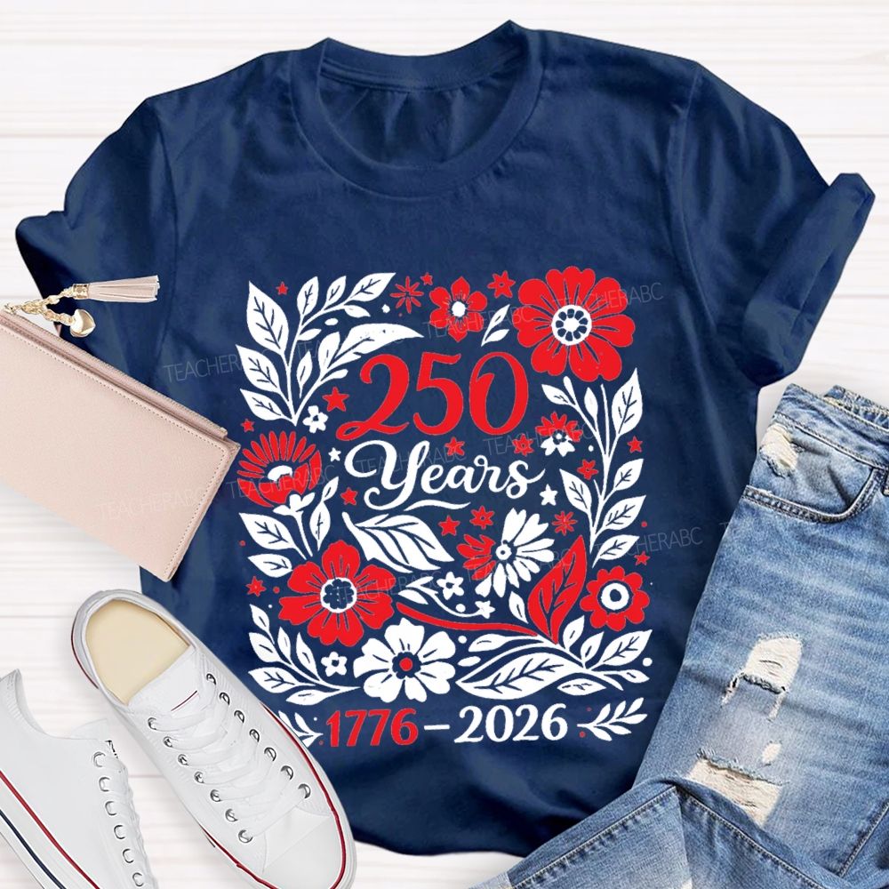 1776-2026 250 Years Floral Vintage Teacher T-Shirt