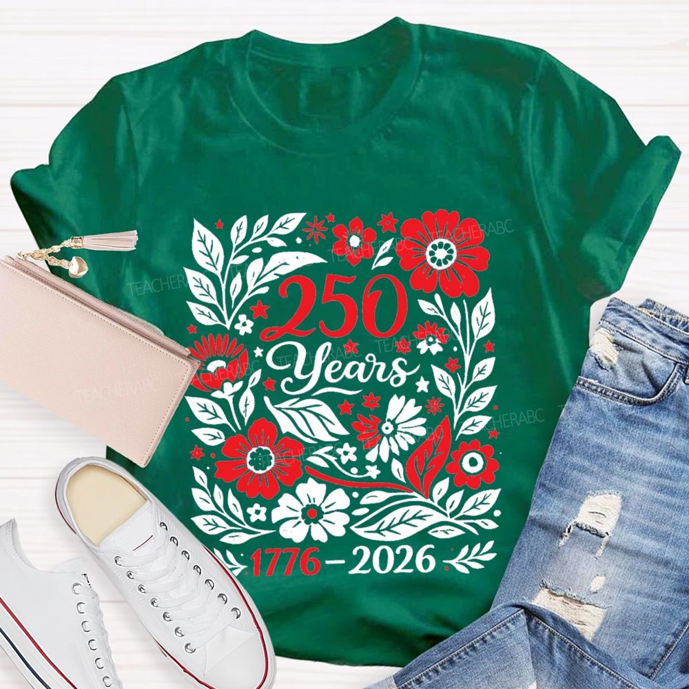 1776-2026 250 Years Floral Vintage Teacher T-Shirt
