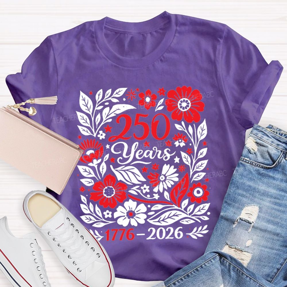1776-2026 250 Years Floral Vintage Teacher T-Shirt