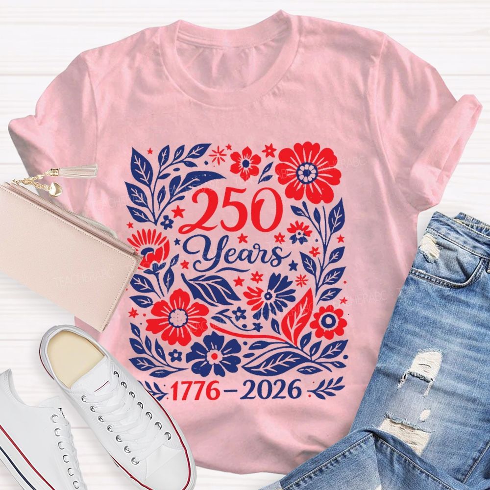 1776-2026 250 Years Floral Vintage Teacher T-Shirt