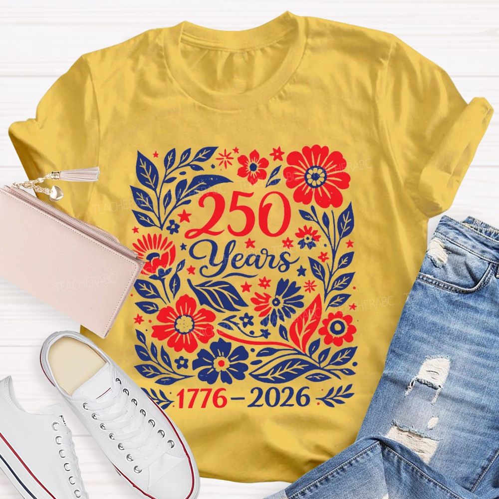 1776-2026 250 Years Floral Vintage Teacher T-Shirt