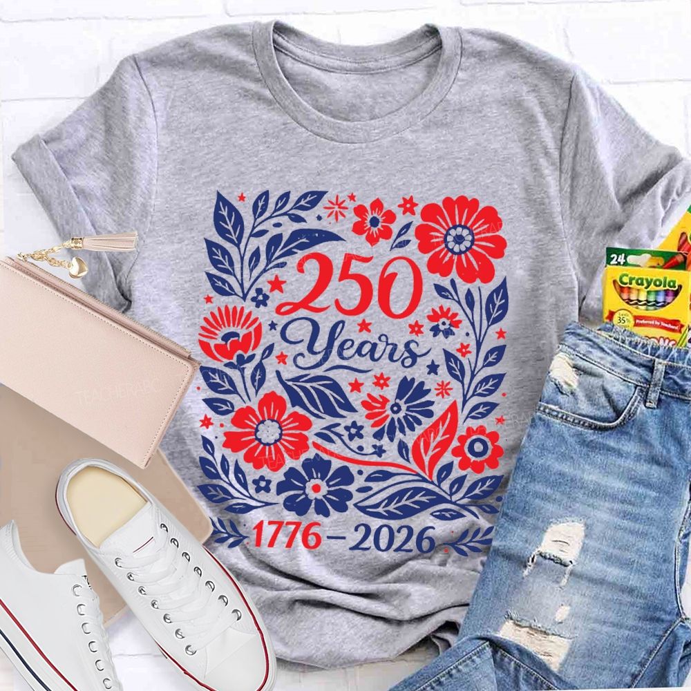 1776-2026 250 Years Floral Vintage Teacher T-Shirt