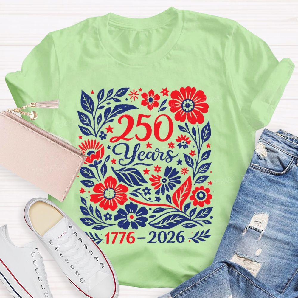 1776-2026 250 Years Floral Vintage Teacher T-Shirt