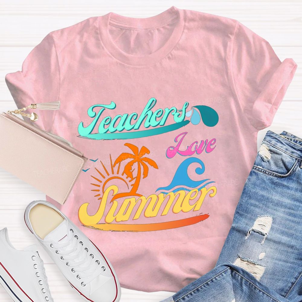 Teacher Love Summer Sunset And Waves Teacher T-shirt