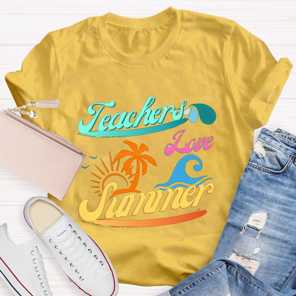Teacher Love Summer Sunset And Waves Teacher T-shirt
