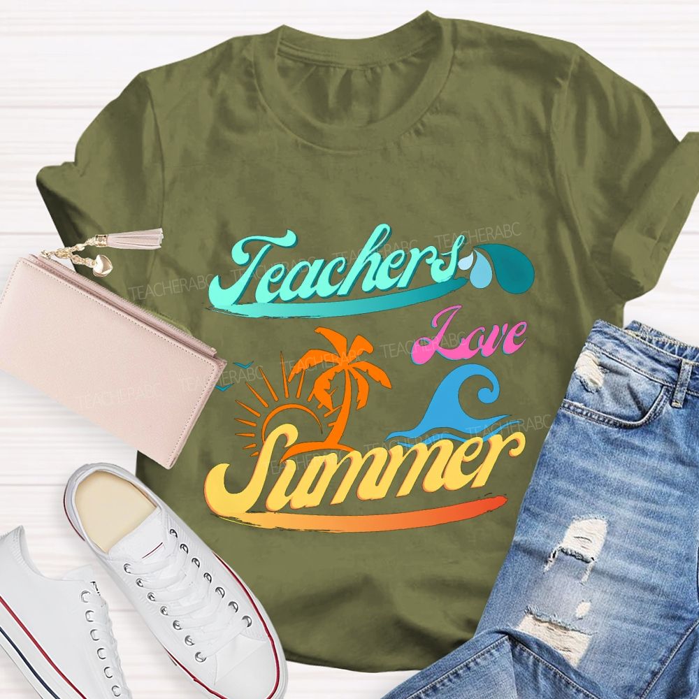 Teacher Love Summer Sunset And Waves Teacher T-shirt