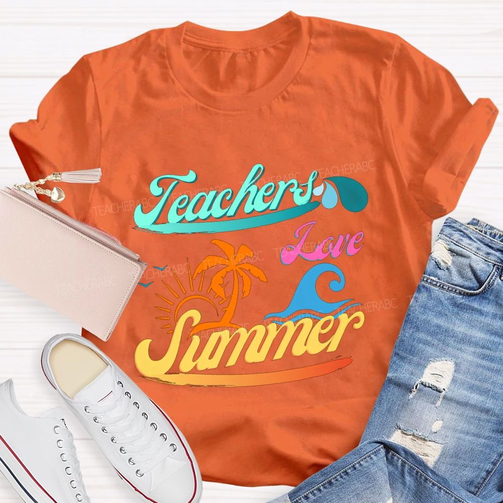 Teacher Love Summer Sunset And Waves Teacher T-shirt