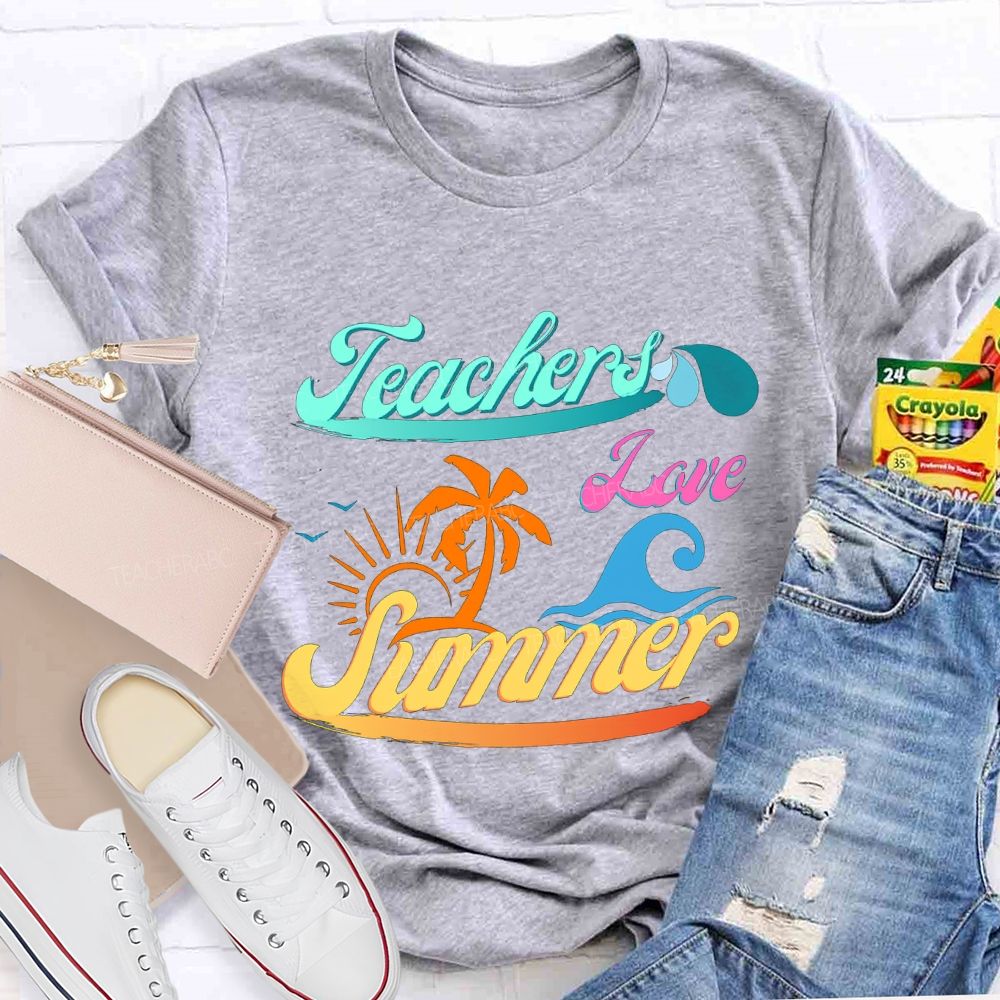 Teacher Love Summer Sunset And Waves Teacher T-shirt