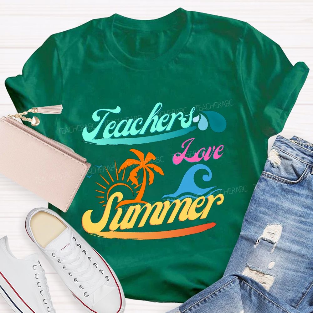 Teacher Love Summer Sunset And Waves Teacher T-shirt