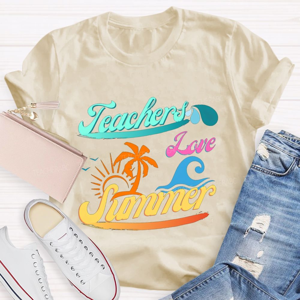 Teacher Love Summer Sunset And Waves Teacher T-shirt