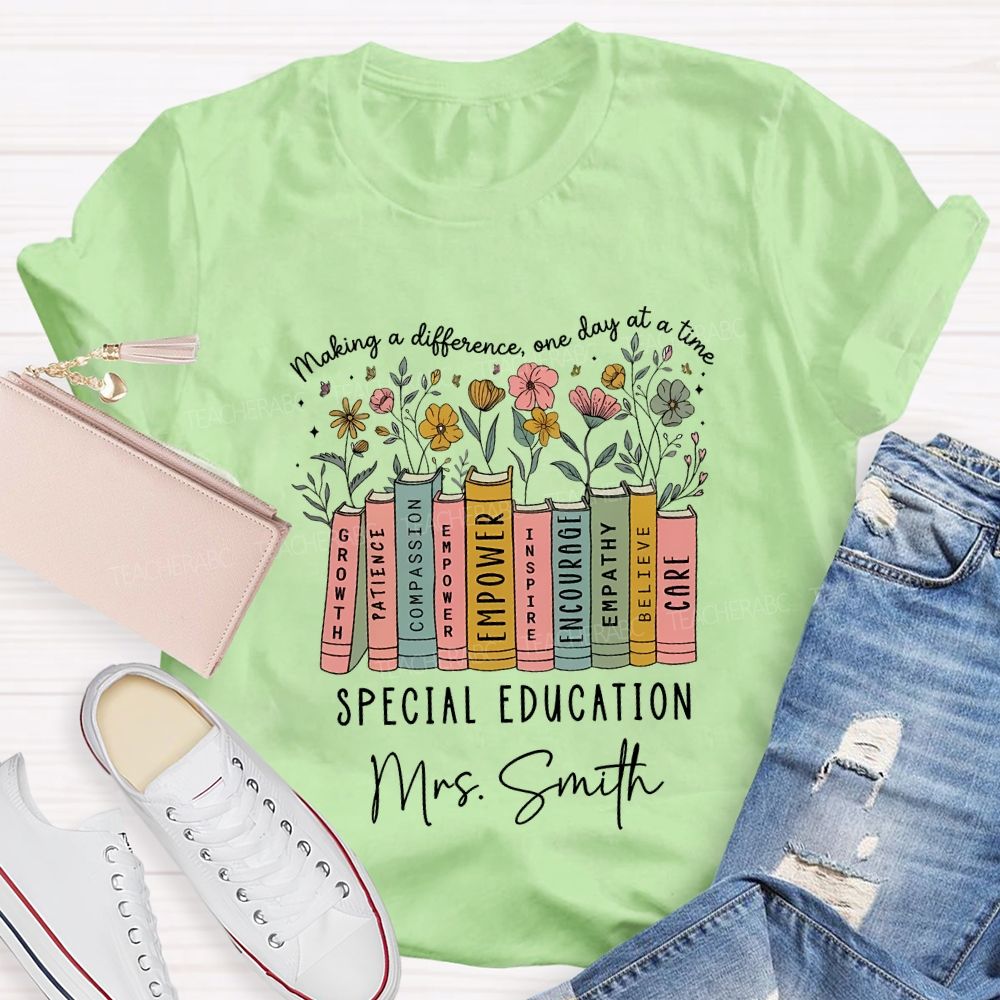 Personalized Name Making A Difference On Day At A Time Special Education Teacher T-shirt