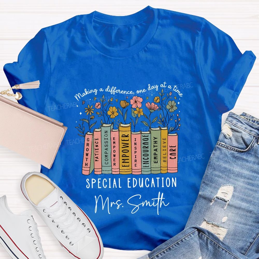 Personalized Name Making A Difference On Day At A Time Special Education Teacher T-shirt