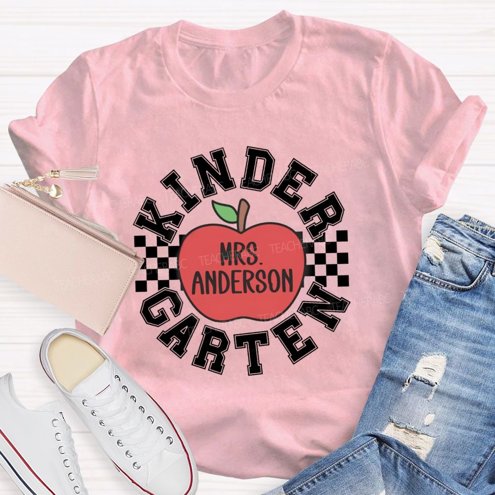 Personalized Grade And Name Red Apple Plaid Teacher T-shirt