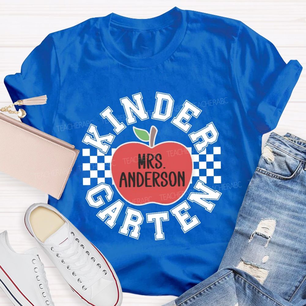 Personalized Grade And Name Red Apple Plaid Teacher T-shirt