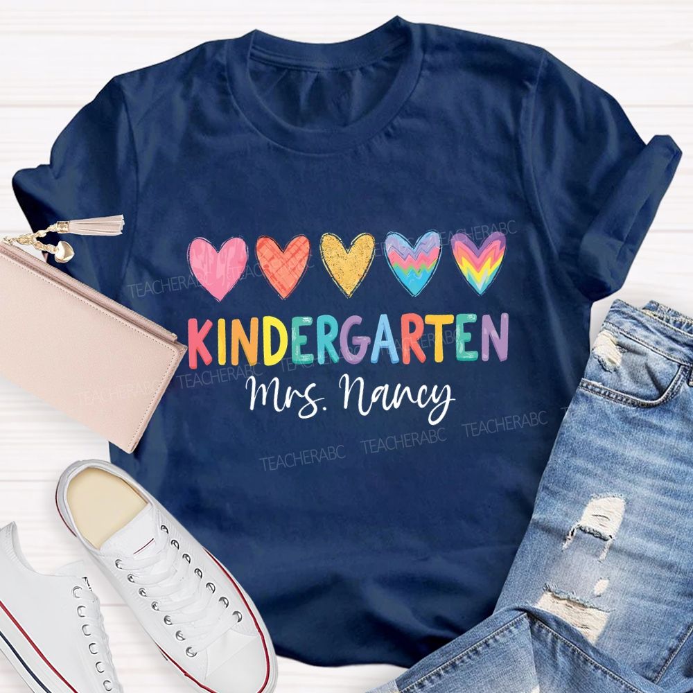 Personalized Grade Colorful Hearts Teacher T-shirt