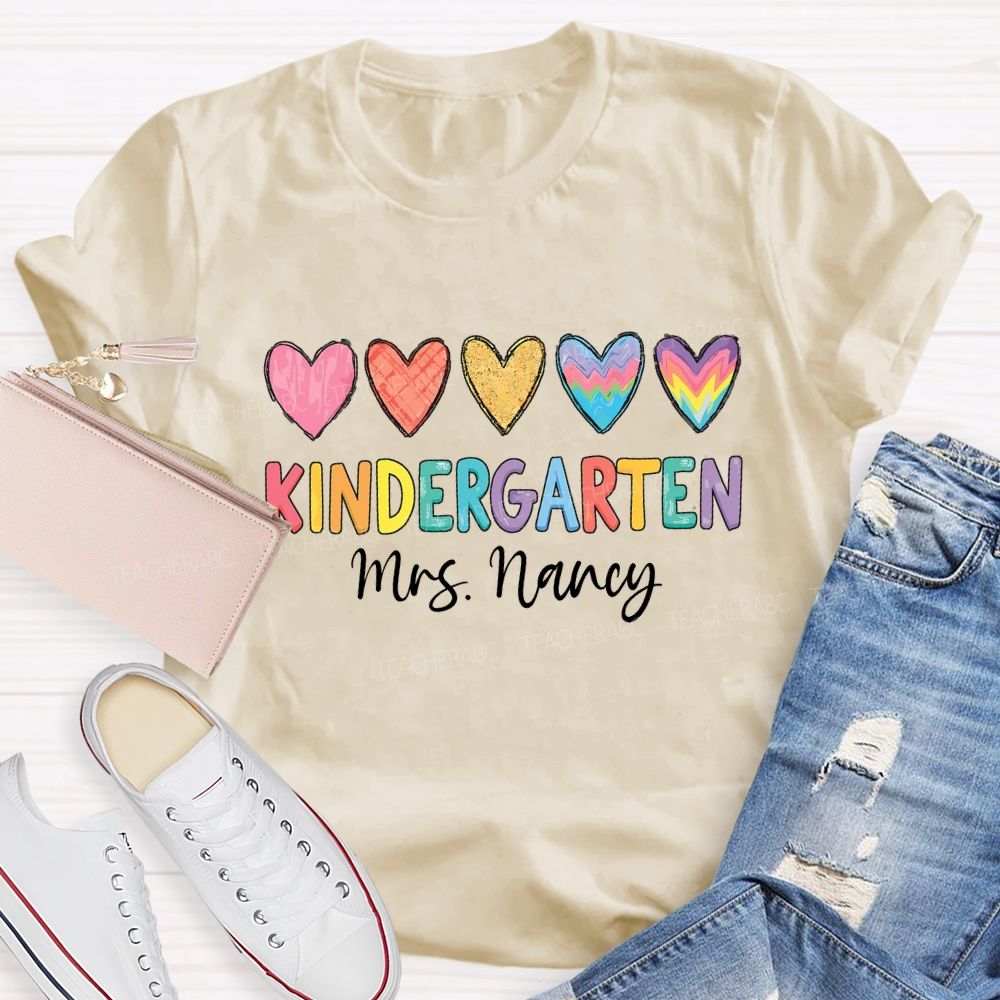 Personalized Grade Colorful Hearts Teacher T-shirt