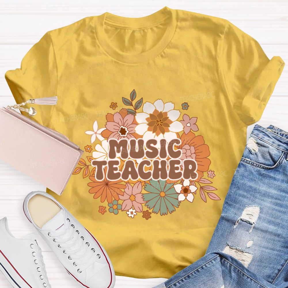 Music Teacher Colorful Flowers Teacher T-shirt