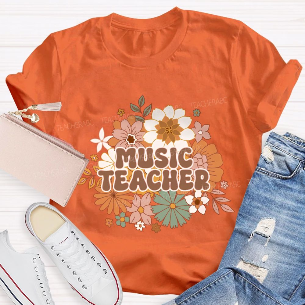 Music Teacher Colorful Flowers Teacher T-shirt