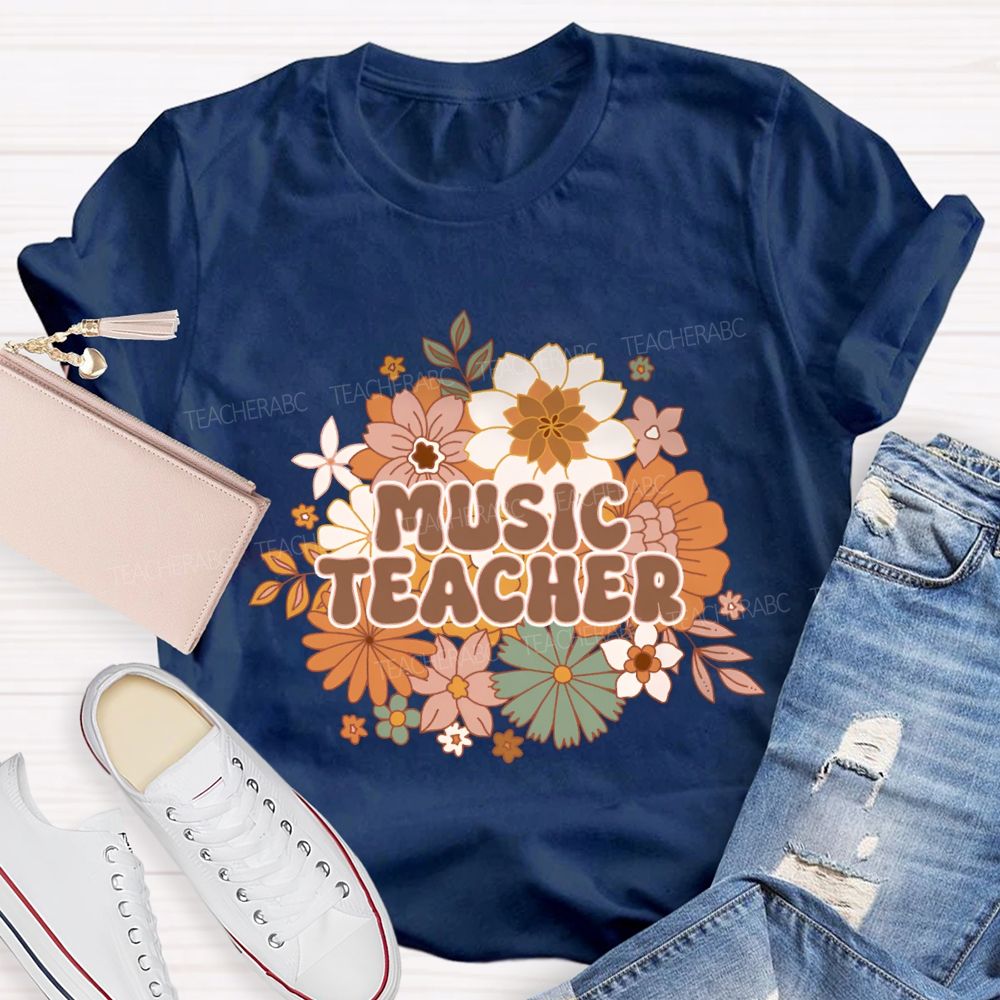 Music Teacher Colorful Flowers Teacher T-shirt