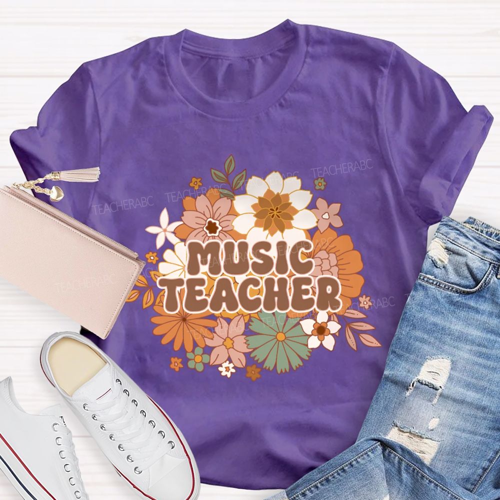 Music Teacher Colorful Flowers Teacher T-shirt