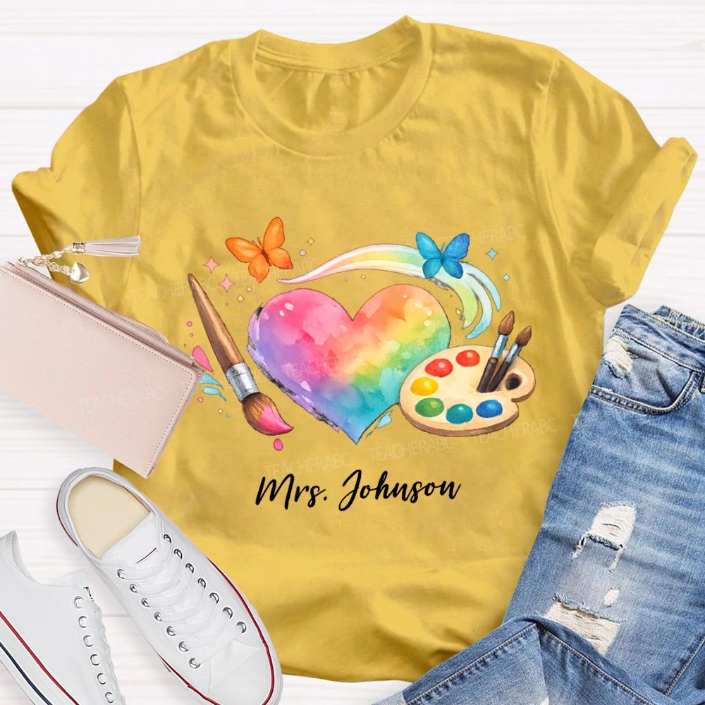 Personalized Name Tie-Dye Hearts And Dyeing Trays Teacher T-shirt