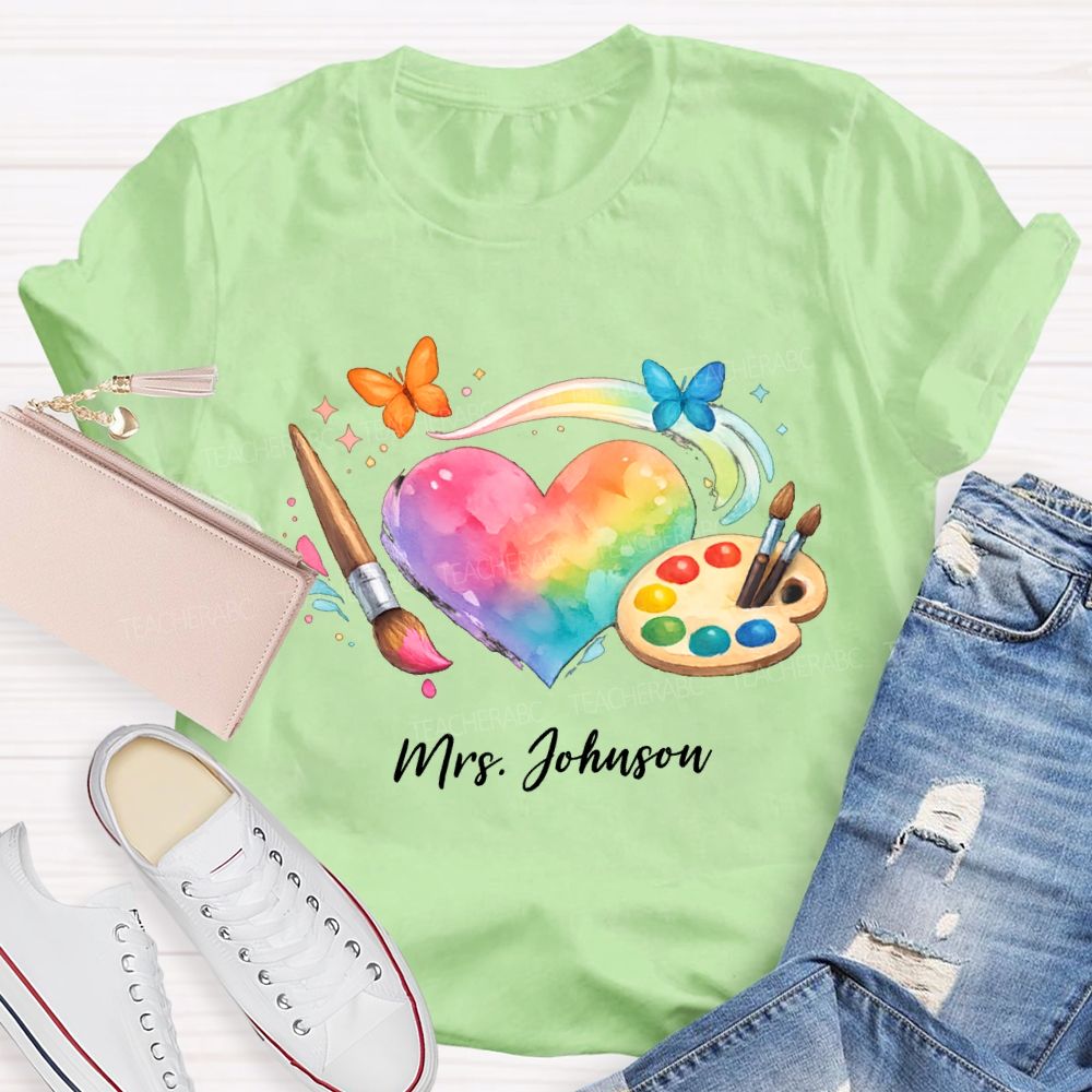 Personalized Name Tie-Dye Hearts And Dyeing Trays Teacher T-shirt