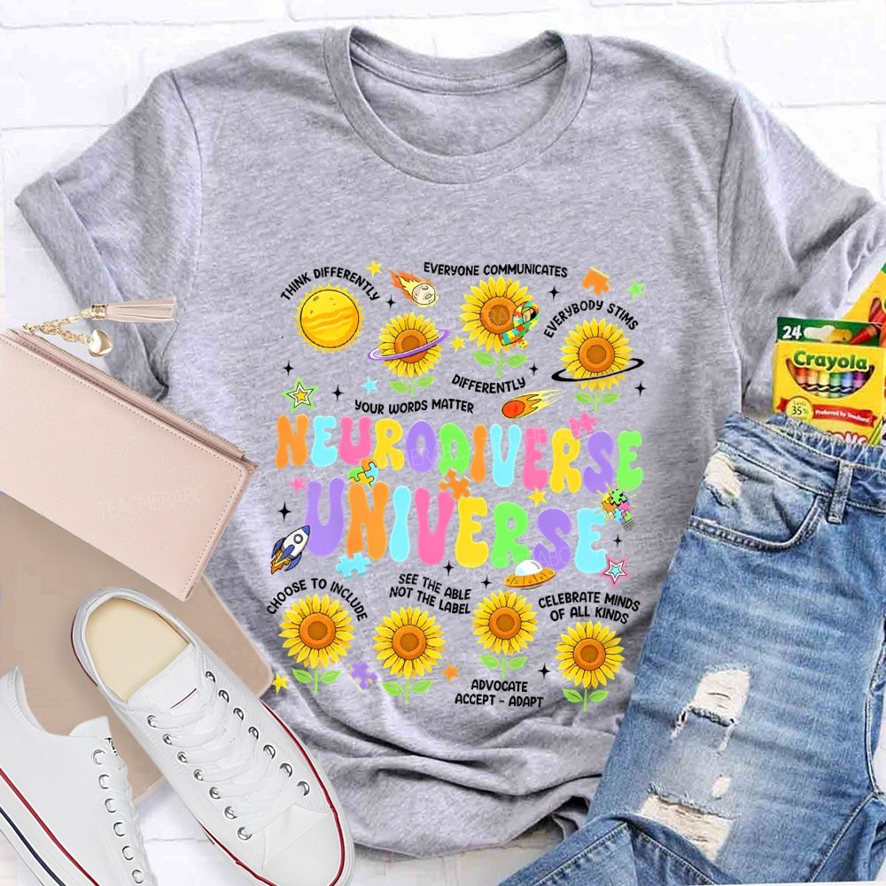 Neurodiverse Universe Think Differently Sunflower Teacher T-Shirt