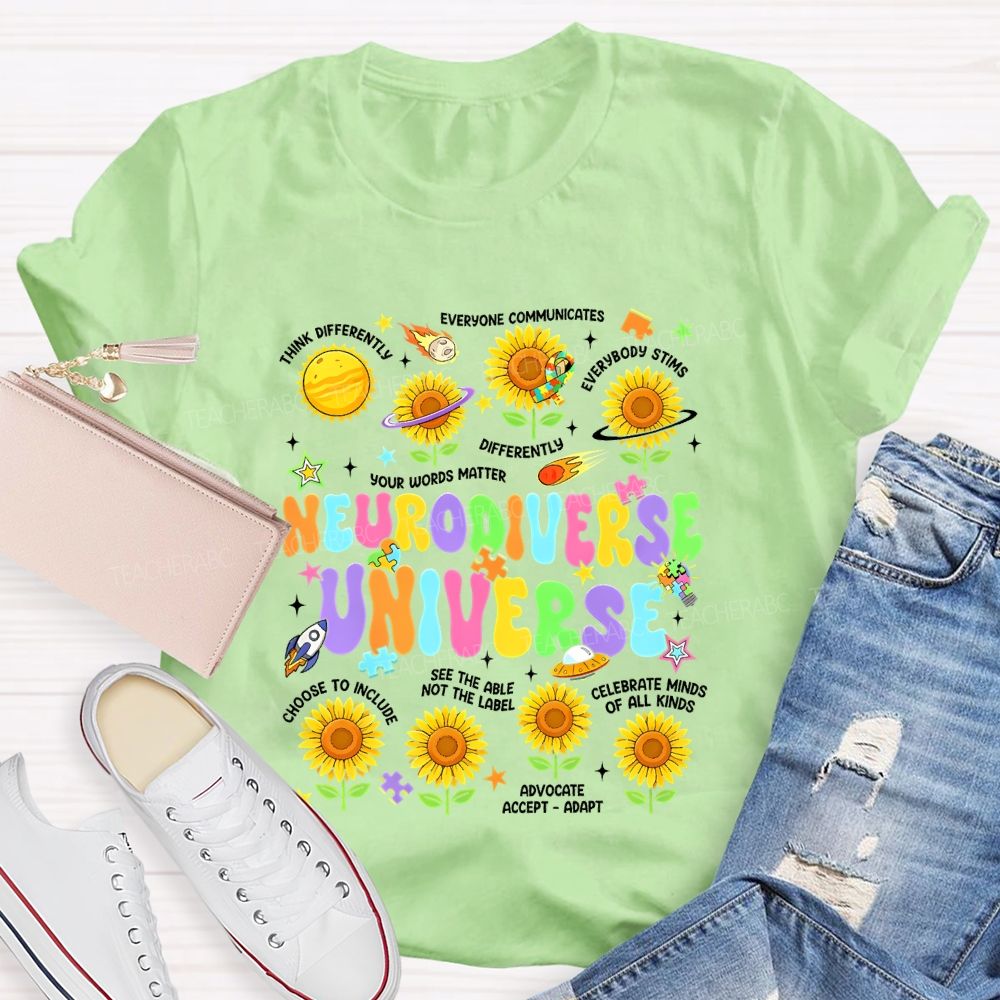 Neurodiverse Universe Think Differently Sunflower Teacher T-Shirt