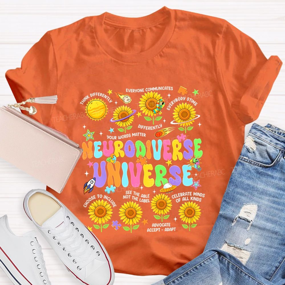 Neurodiverse Universe Think Differently Sunflower Teacher T-Shirt